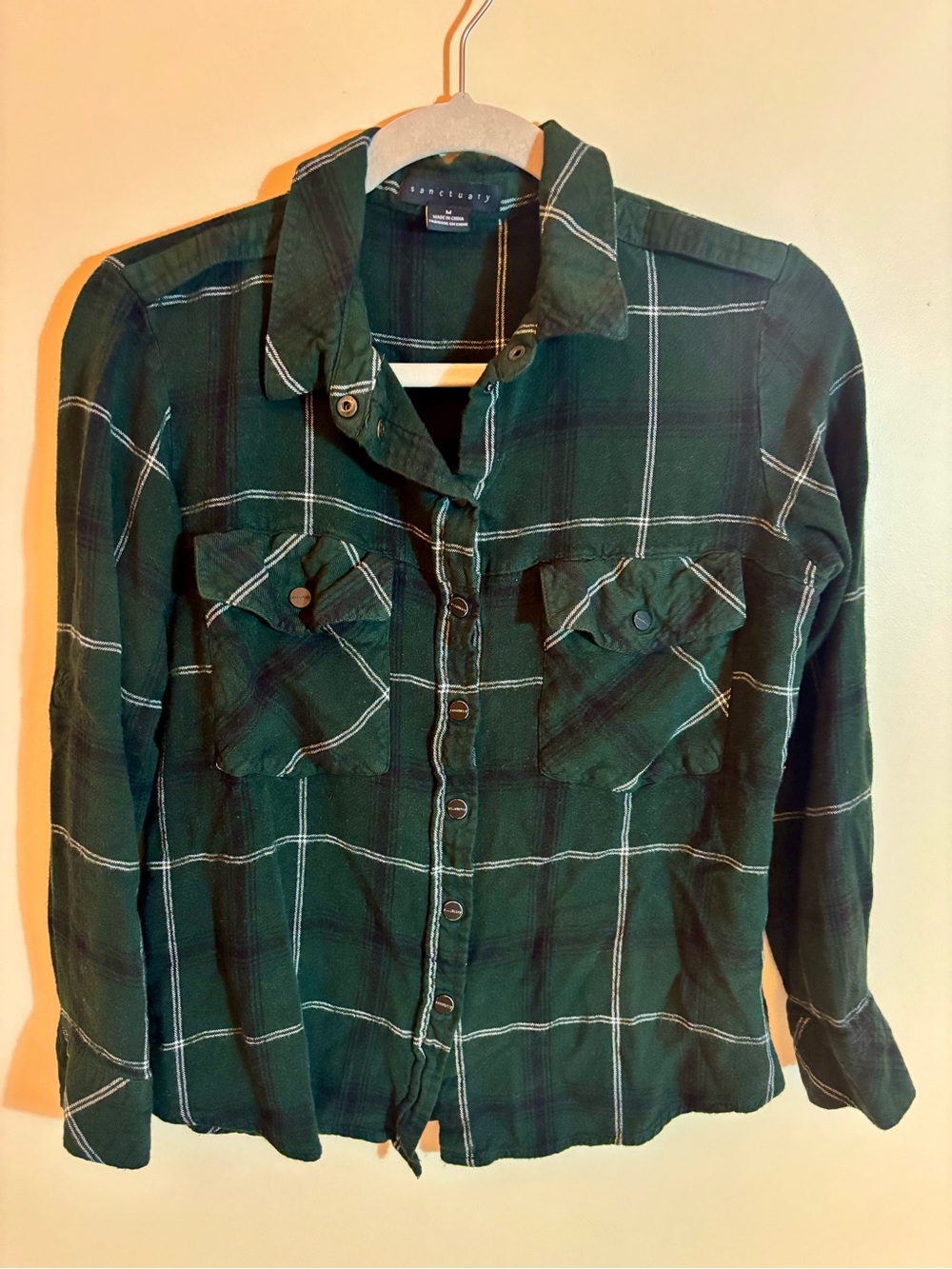 Sanctuary Dark Green Plaid Button-Up Utility Shirt Women's Medium